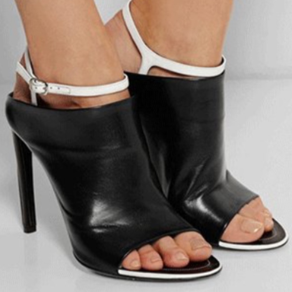 Balenciaga black and white “glove” sandal ankle strap heels 37 7
